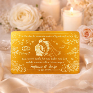 Personalisierte Dankeskarte aus Edelstahl – Hochzeitskarte mit Gravur & QR-Code 💍✨