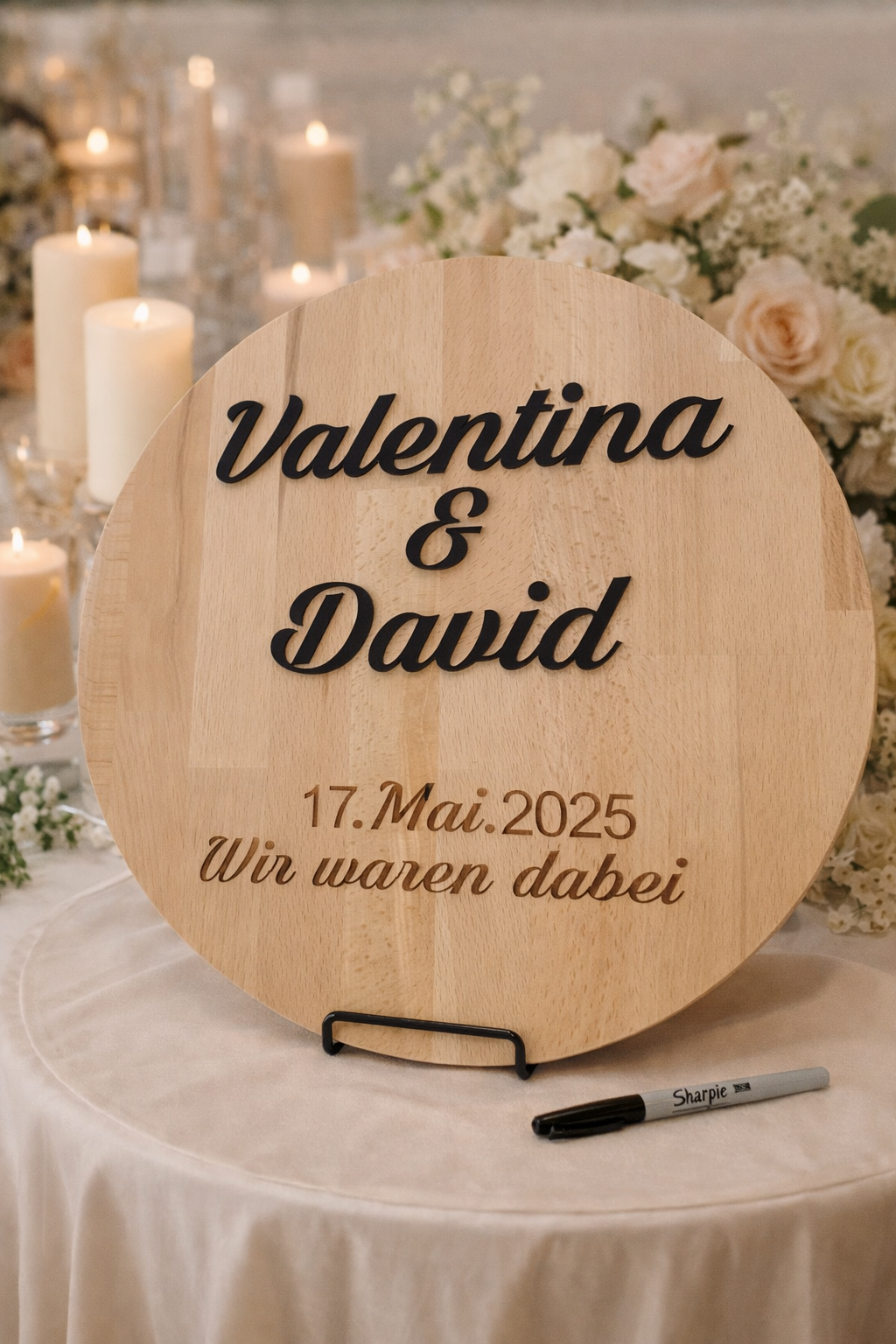 Rundes personalisiertes Gästebuch aus Holz – Alternative Hochzeitsdeko mit 3D Acryl Namen ✍️🌿 – Bild 2