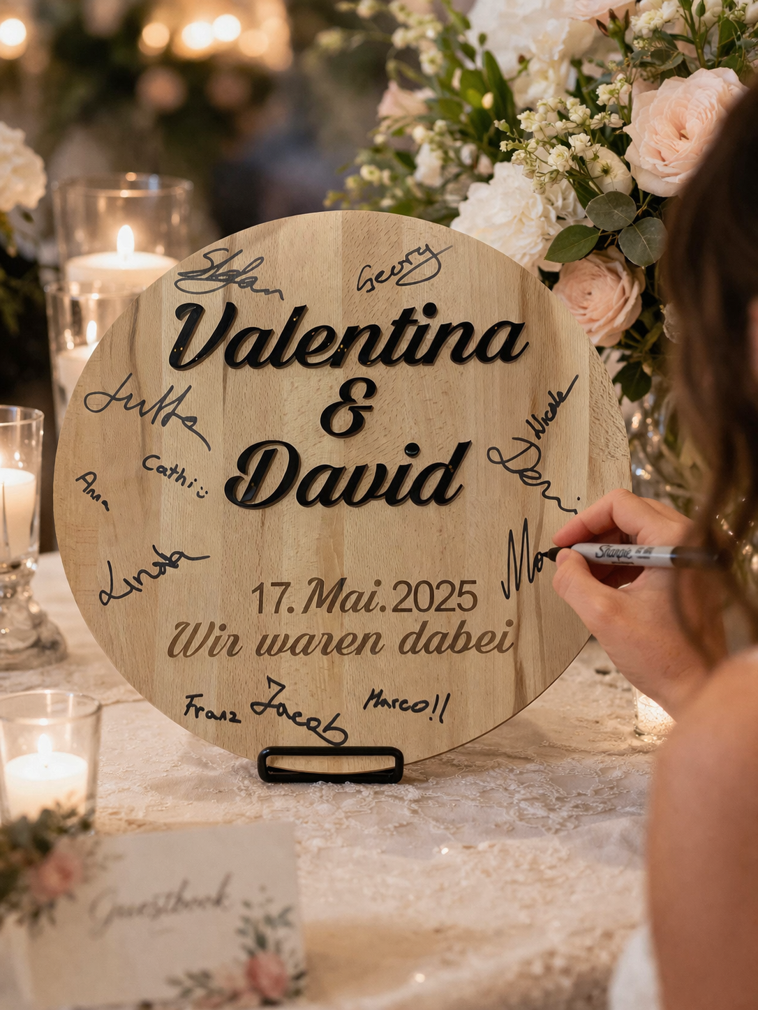 Rundes personalisiertes Gästebuch aus Holz – Alternative Hochzeitsdeko mit 3D Acryl Namen ✍️🌿 – Bild 4