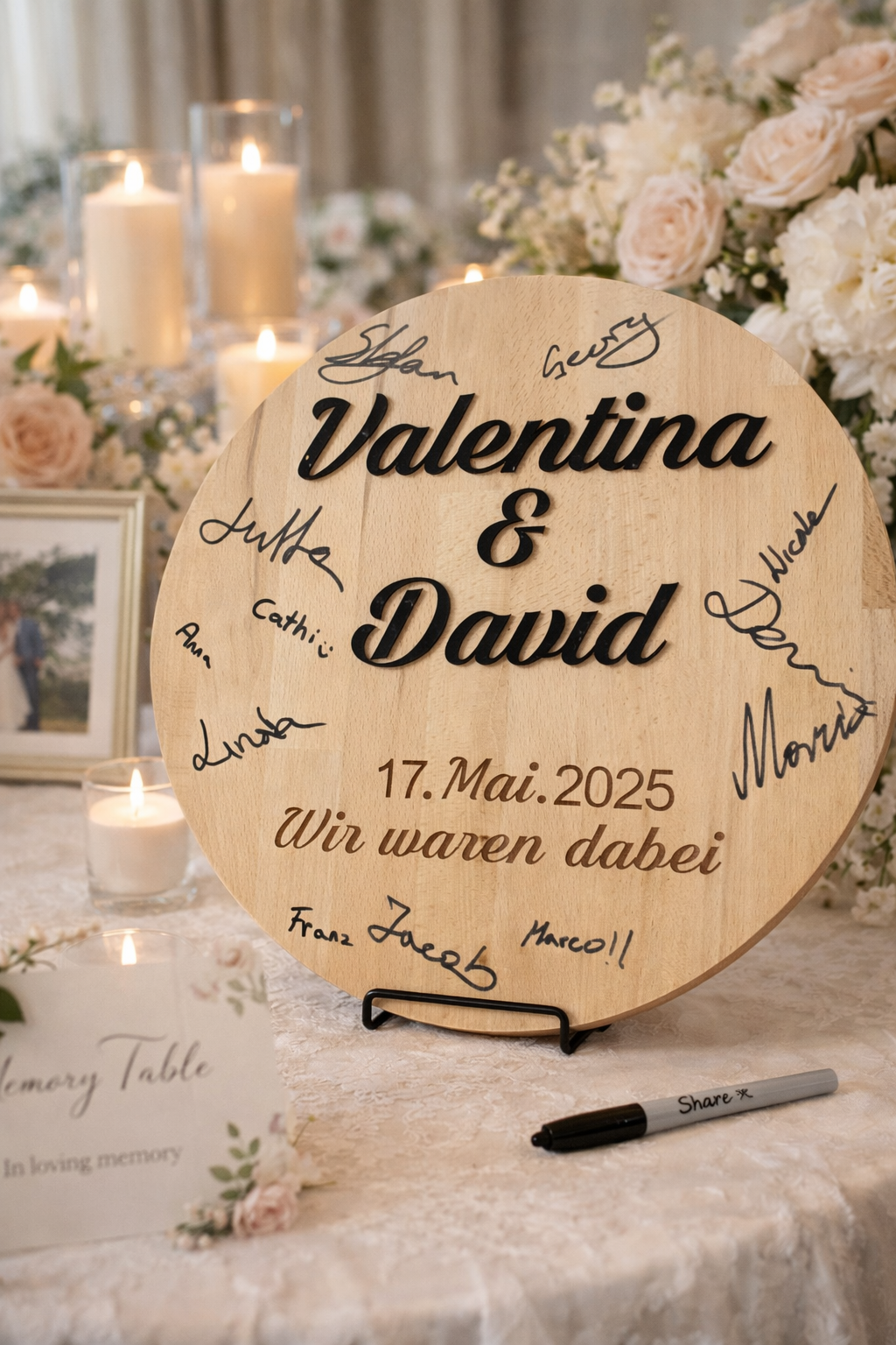 Rundes personalisiertes Gästebuch aus Holz – Alternative Hochzeitsdeko mit 3D Acryl Namen ✍️🌿