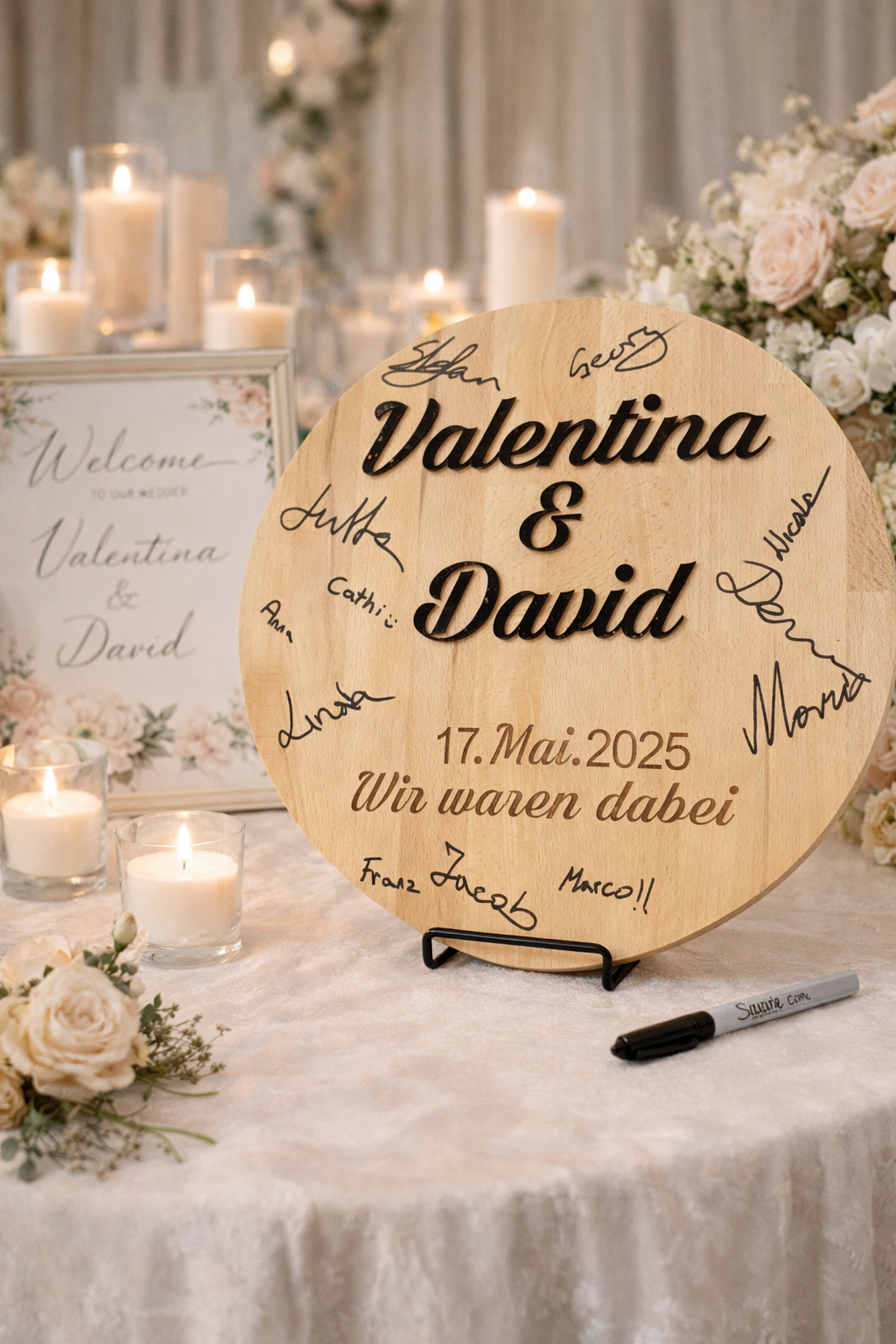Rundes personalisiertes Gästebuch aus Holz – Alternative Hochzeitsdeko mit 3D Acryl Namen ✍️🌿 – Bild 5
