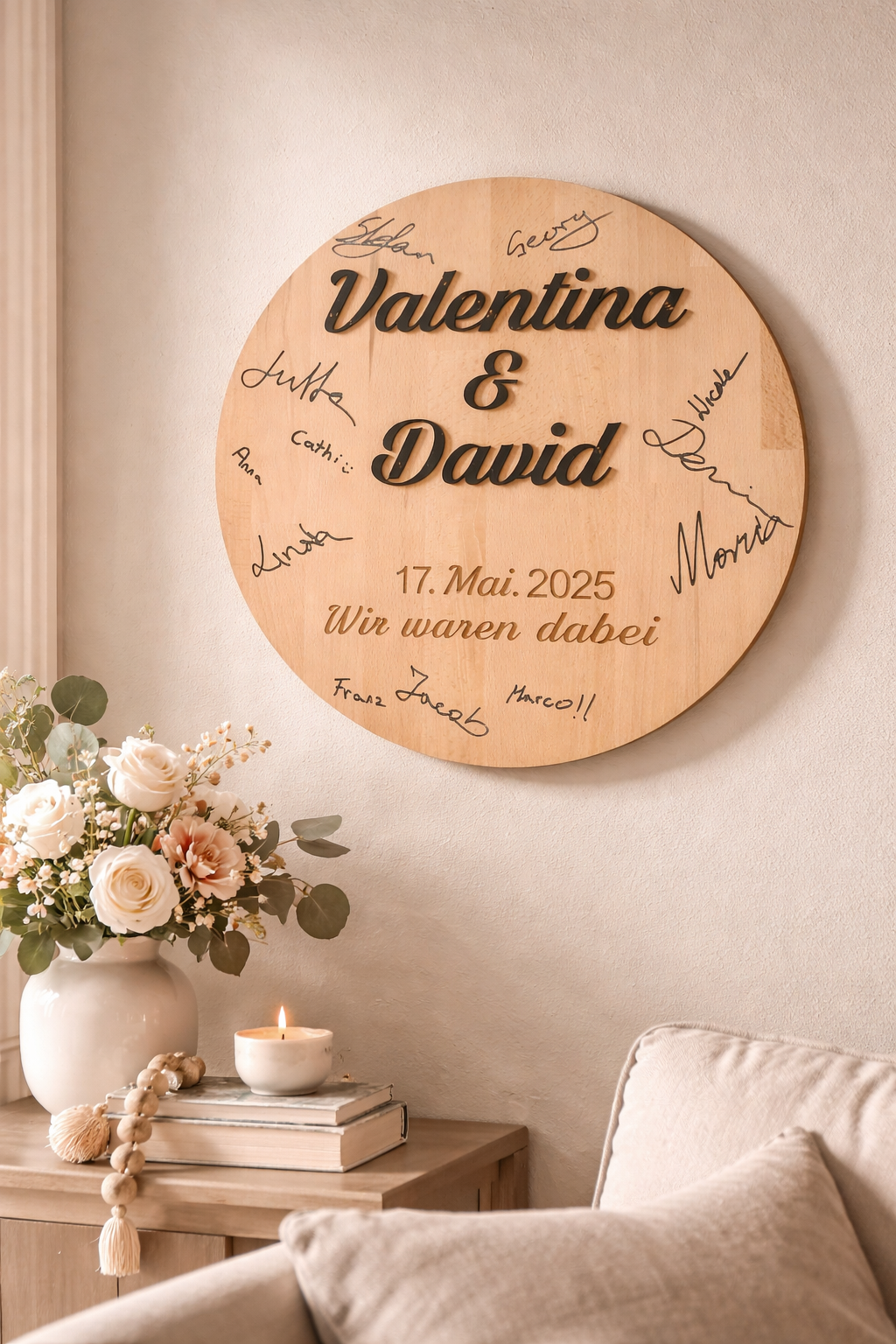 Rundes personalisiertes Gästebuch aus Holz – Alternative Hochzeitsdeko mit 3D Acryl Namen ✍️🌿 – Bild 6