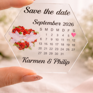 Personalisierte Save the Date Karte im Hexagon Design – Acrylglas oder Holz Hochzeitseinladung 💌✨