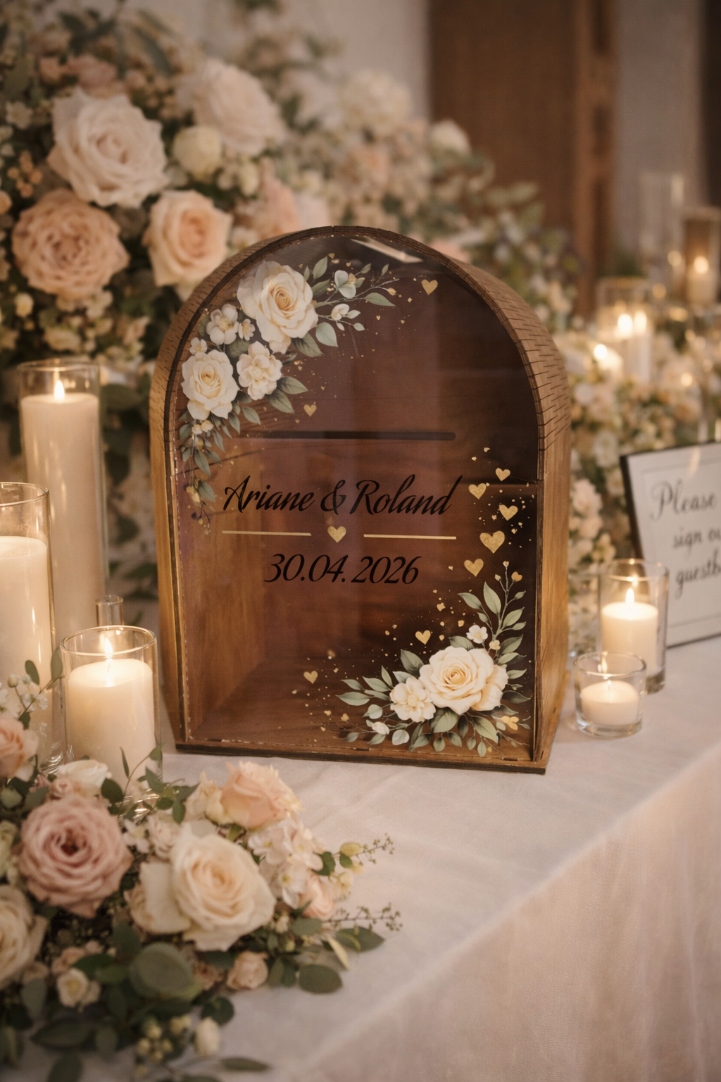 Personalisierte Kuvertbox aus Buchenholz mit Acrylglas – Wiederverwendbare Hochzeits Kartenbox 💌🌿 – Bild 2