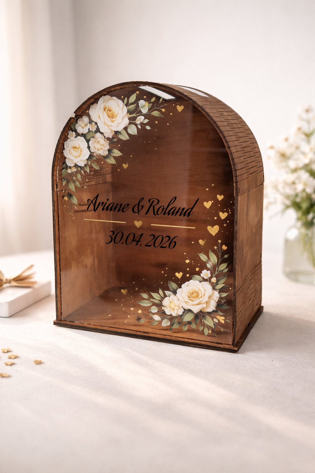 Personalisierte Kuvertbox aus Buchenholz mit Acrylglas – Wiederverwendbare Hochzeits Kartenbox 💌🌿 – Bild 4