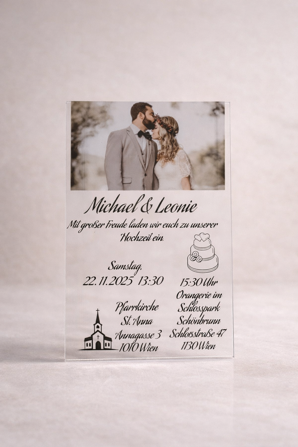 Personalisierte Hochzeitseinladung aus Acrylglas mit Foto – Moderne Einladungskarte mit individuellem Design 💍✨ – Bild 4