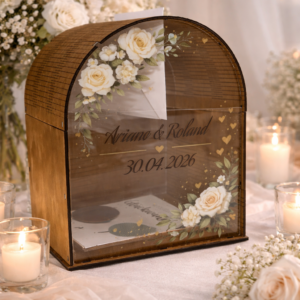 Personalisierte Kuvertbox aus Buchenholz mit Acrylglas – Wiederverwendbare Hochzeits Kartenbox 💌🌿