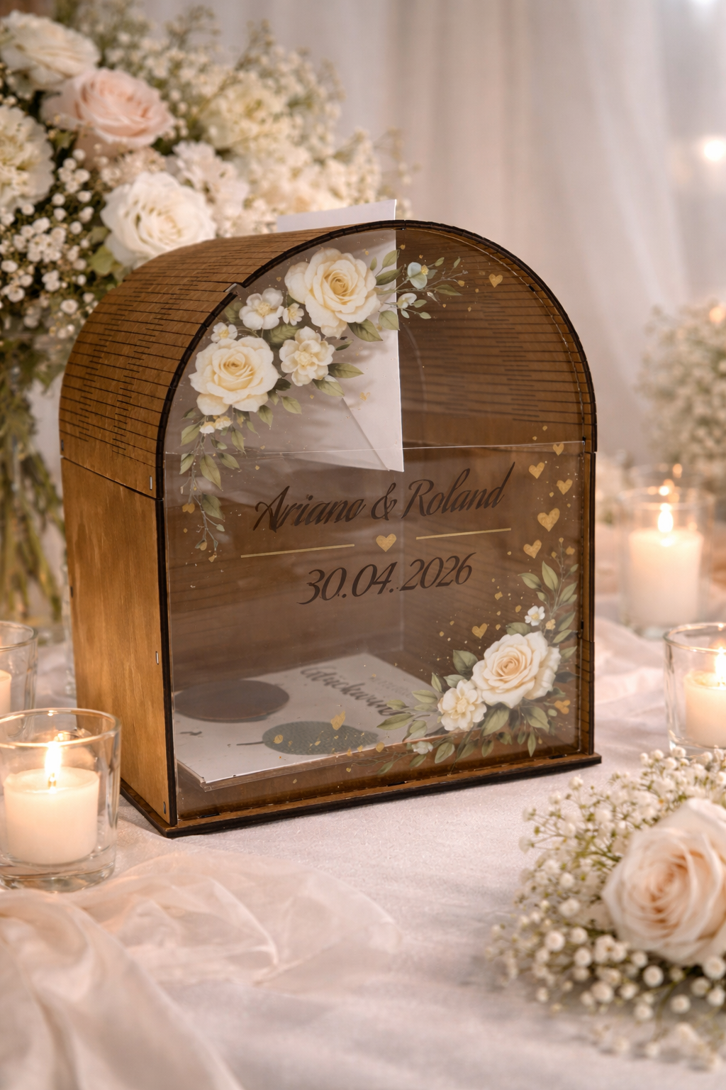 Personalisierte Kuvertbox aus Buchenholz mit Acrylglas – Wiederverwendbare Hochzeits Kartenbox 💌🌿
